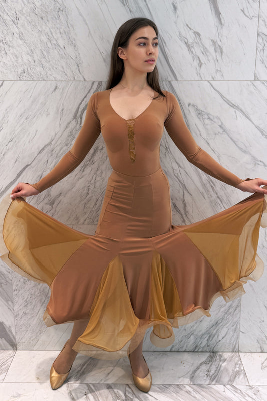 Backless camel color leotard