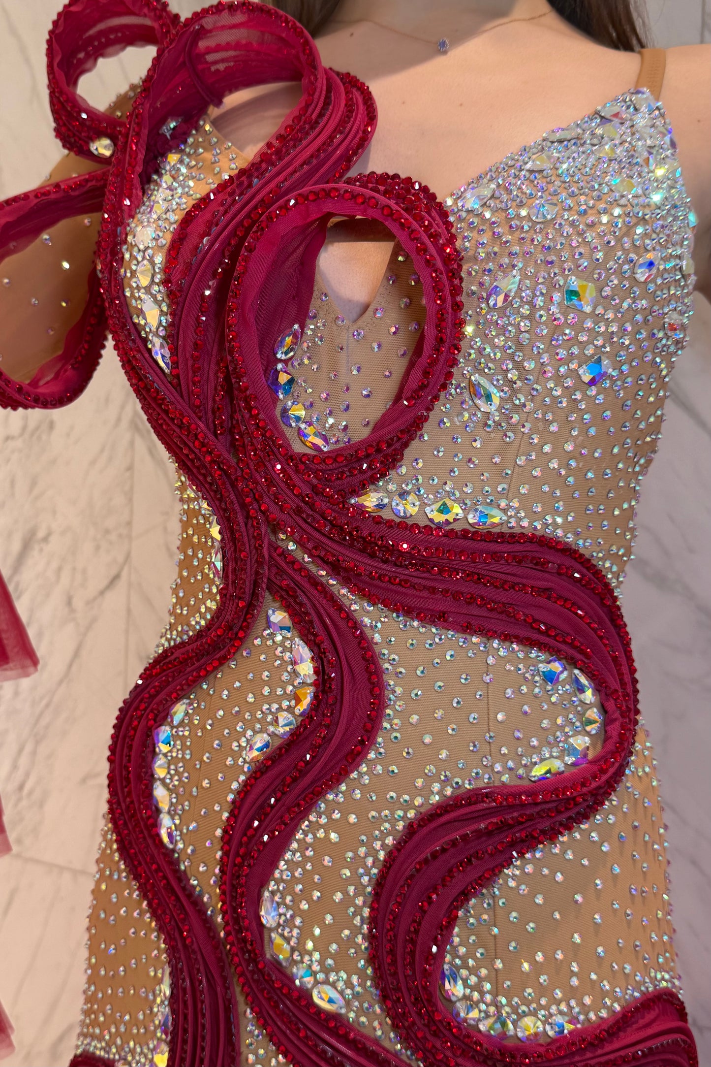 Red on skin color exclusive competition dress