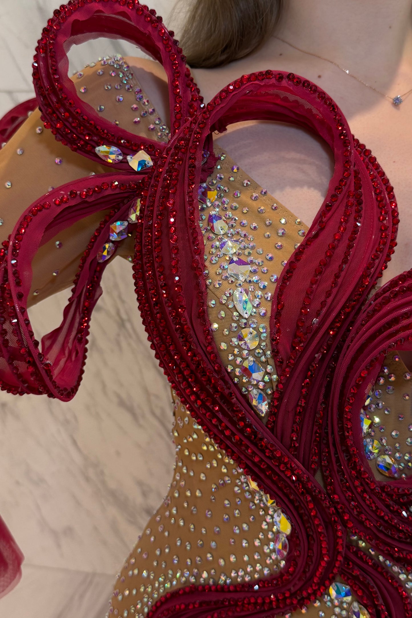 Red on skin color exclusive competition dress