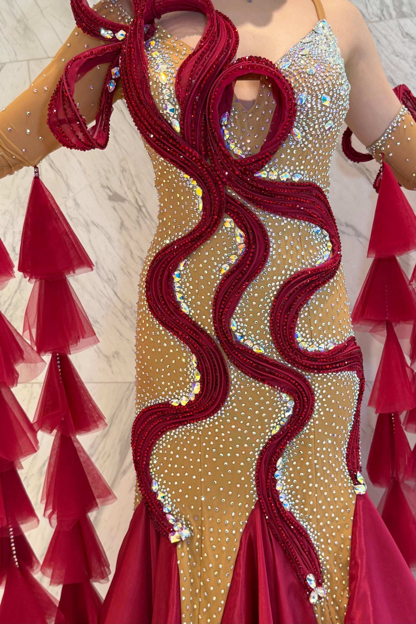 Red on skin color exclusive competition dress