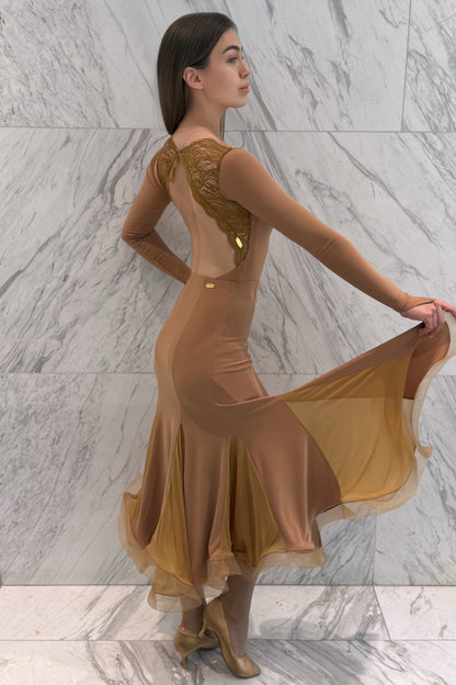 Backless camel color leotard