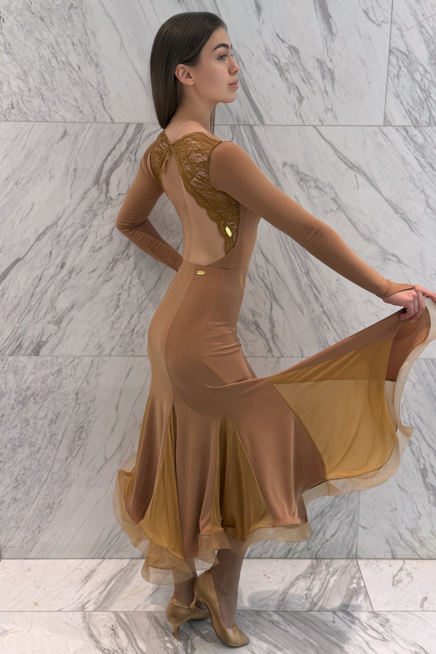 Mermaid ballroom skirt camel color