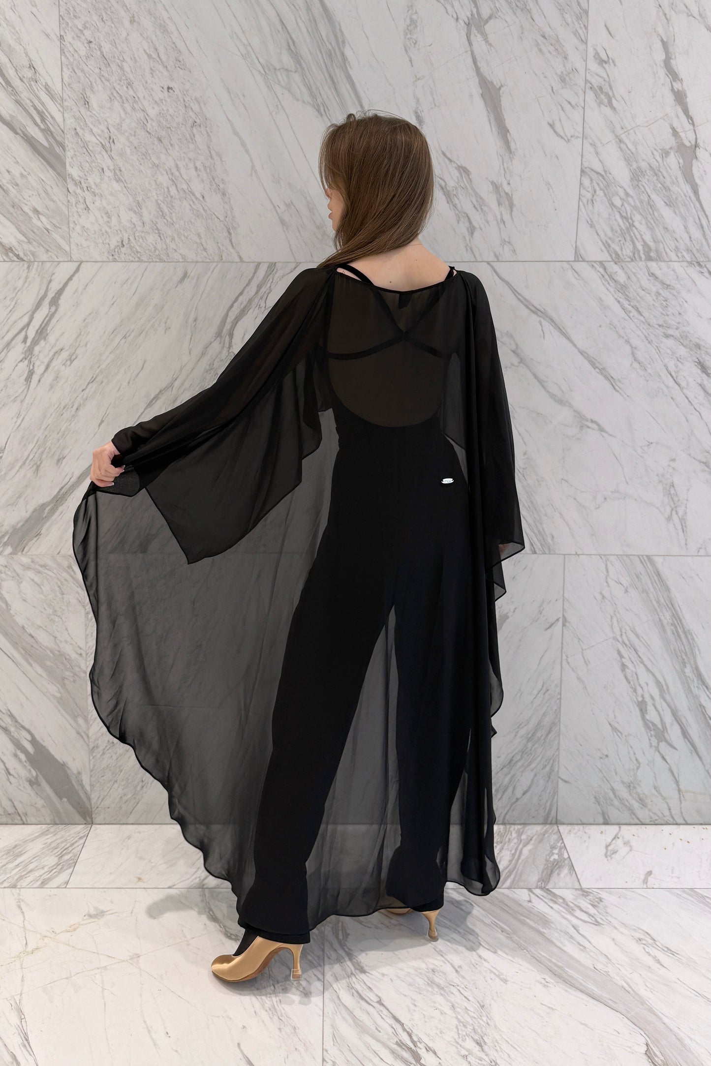 Long black chiffon cape