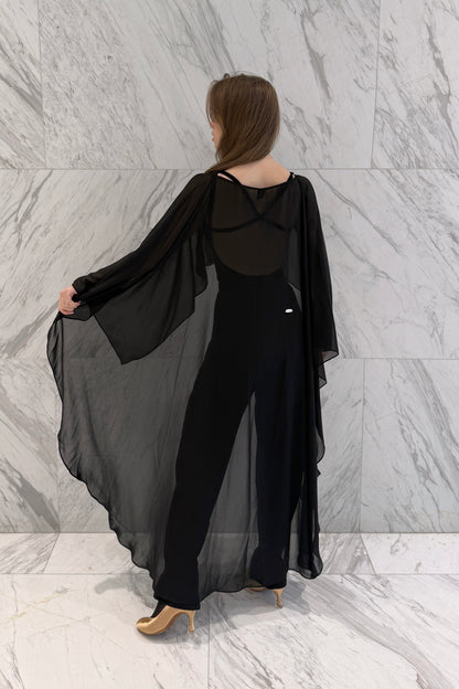 Long black chiffon cape