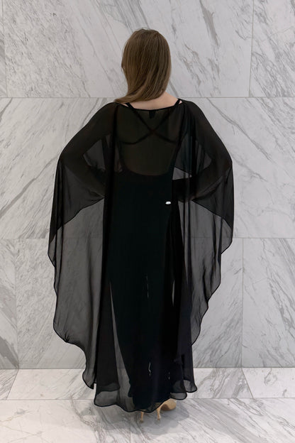 Long black chiffon cape