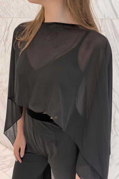 Long black chiffon cape