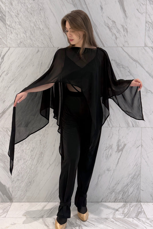 Black chiffon cape