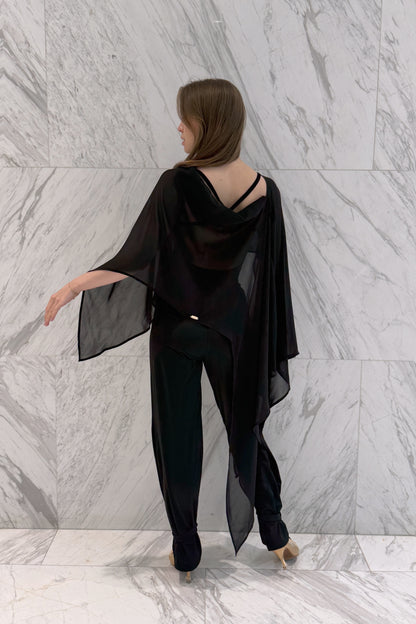 Black chiffon cape