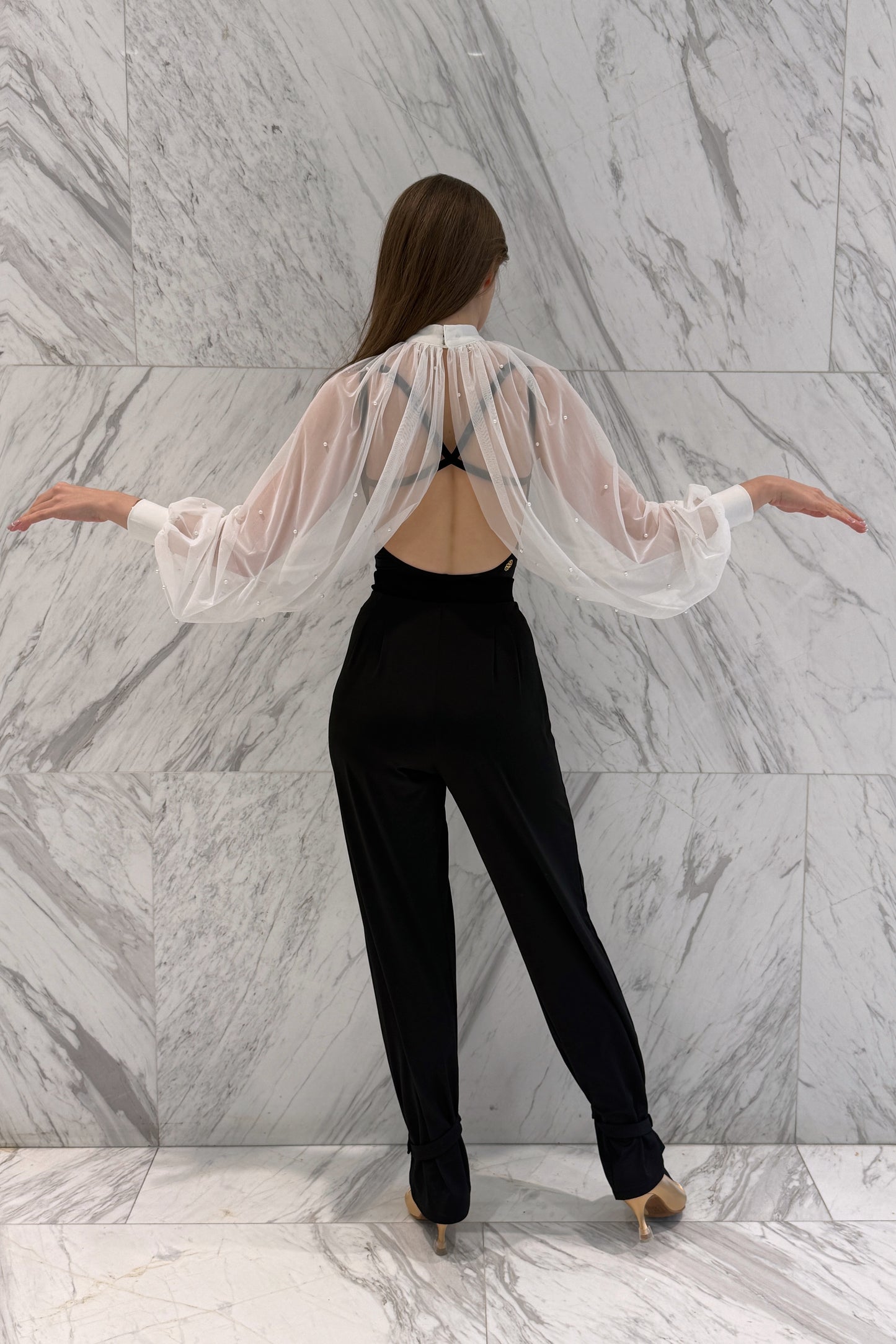 White cape with pearls