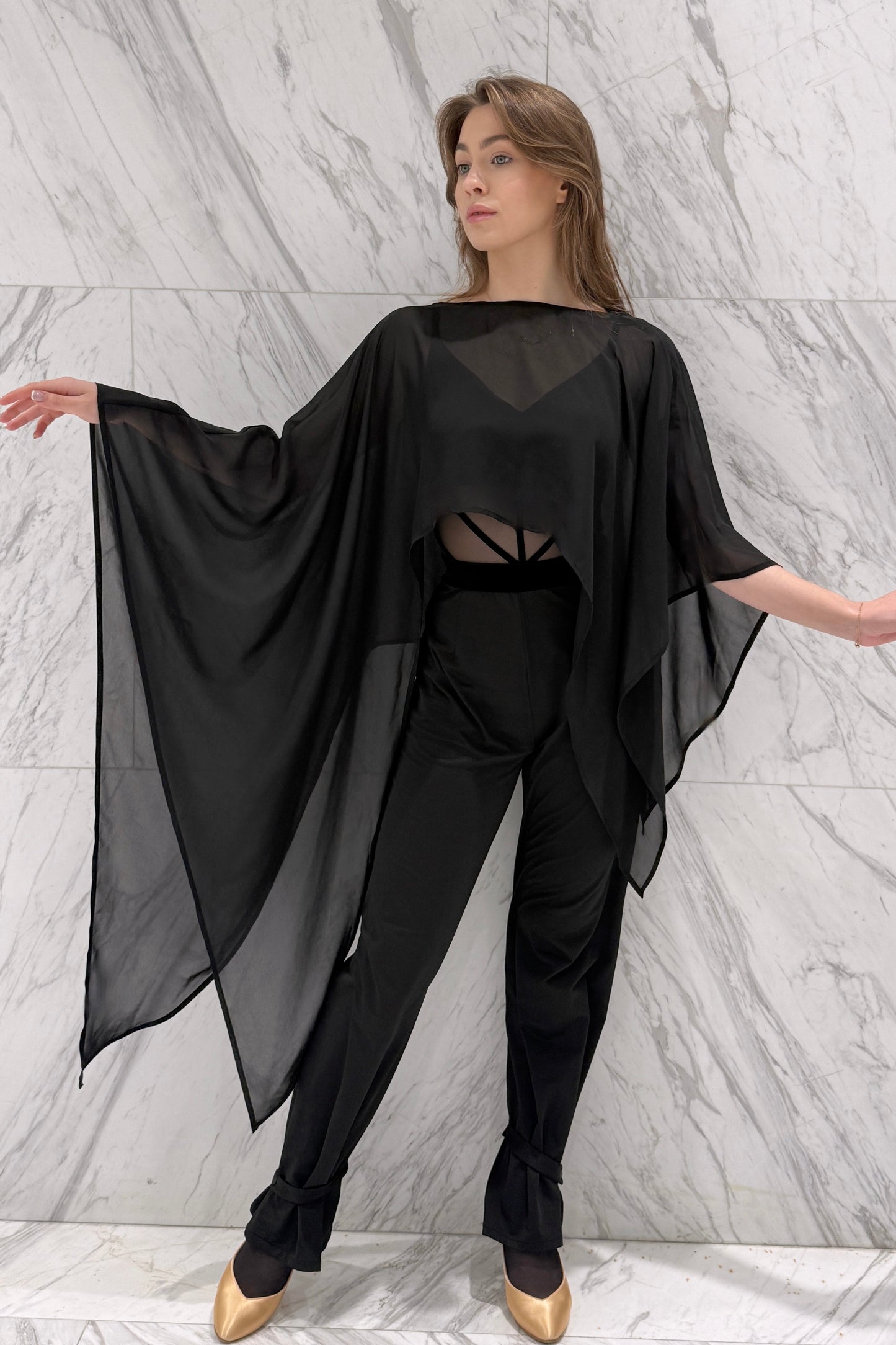 Black chiffon cape