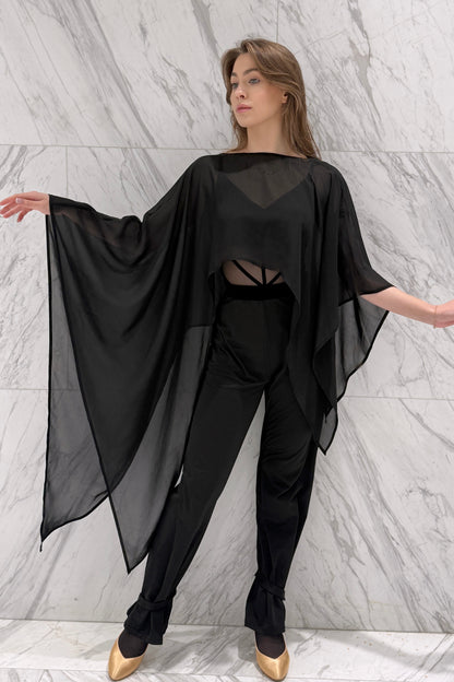 Black chiffon cape