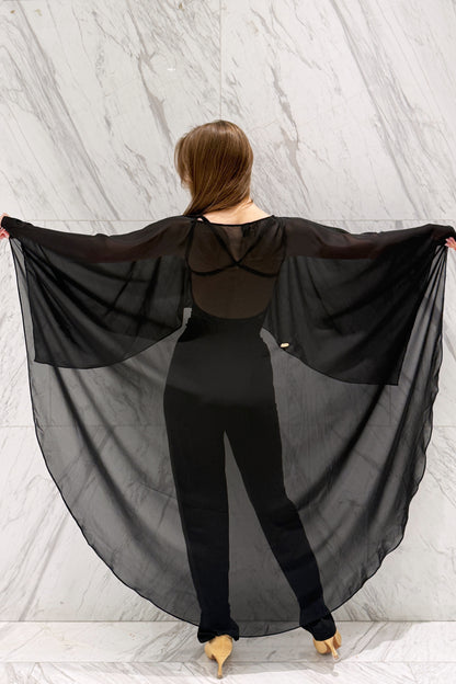 Long black chiffon cape