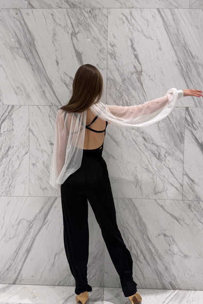White cape with pearls