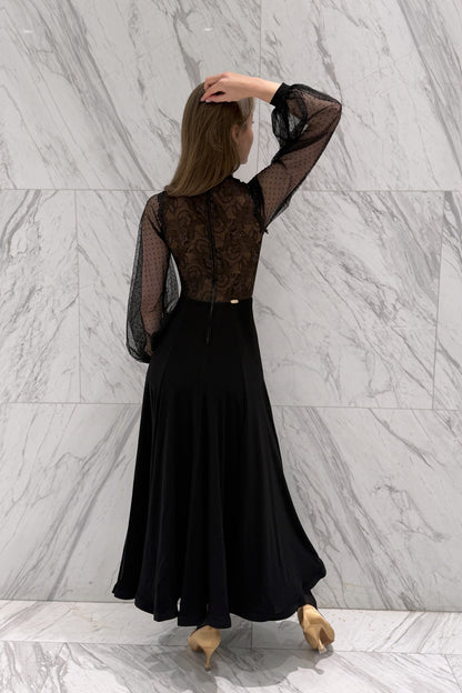 Black ballroom practice dress with lace top