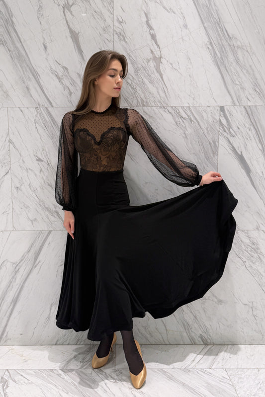 Black ballroom practice dress with lace top
