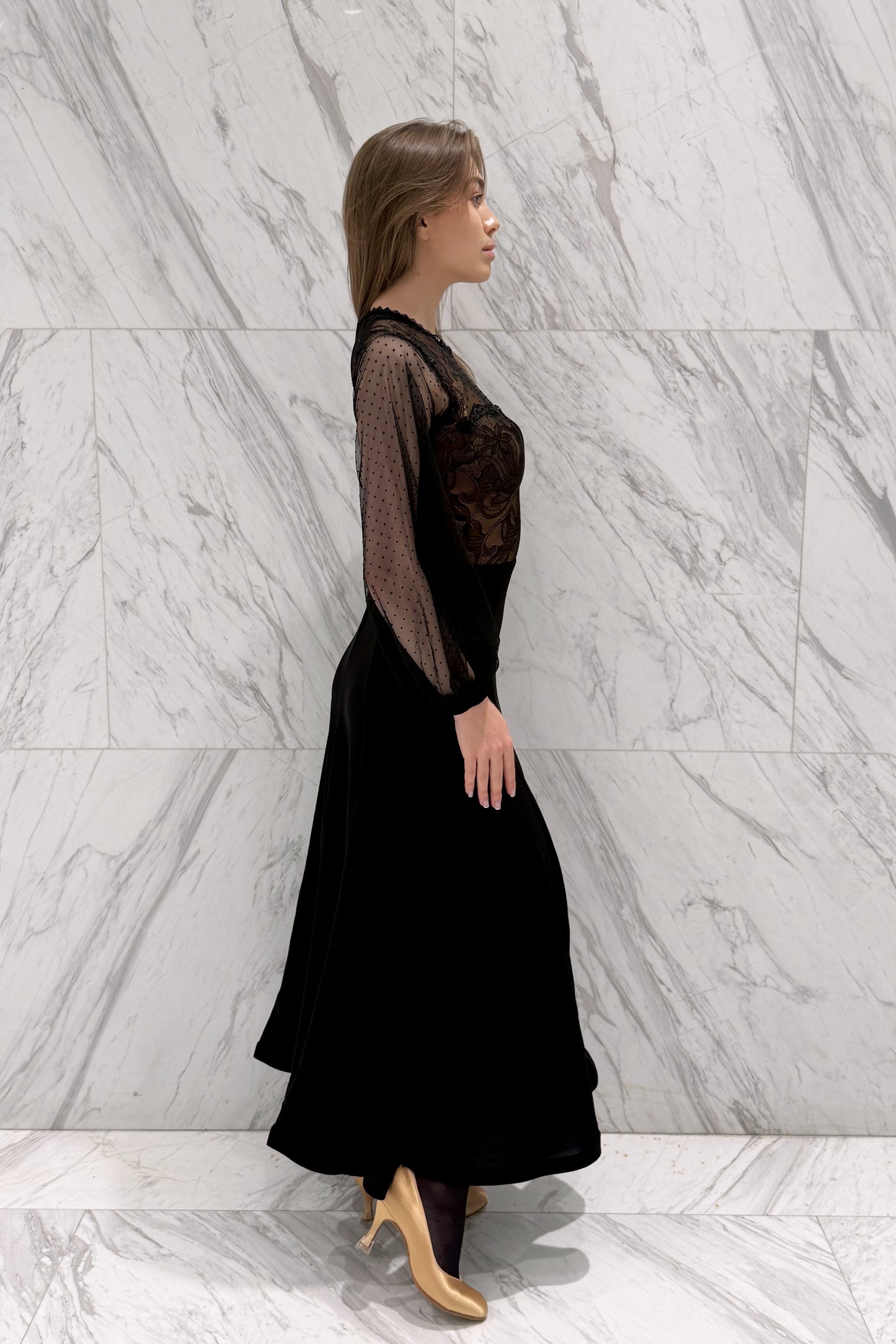 Black ballroom practice dress with lace top