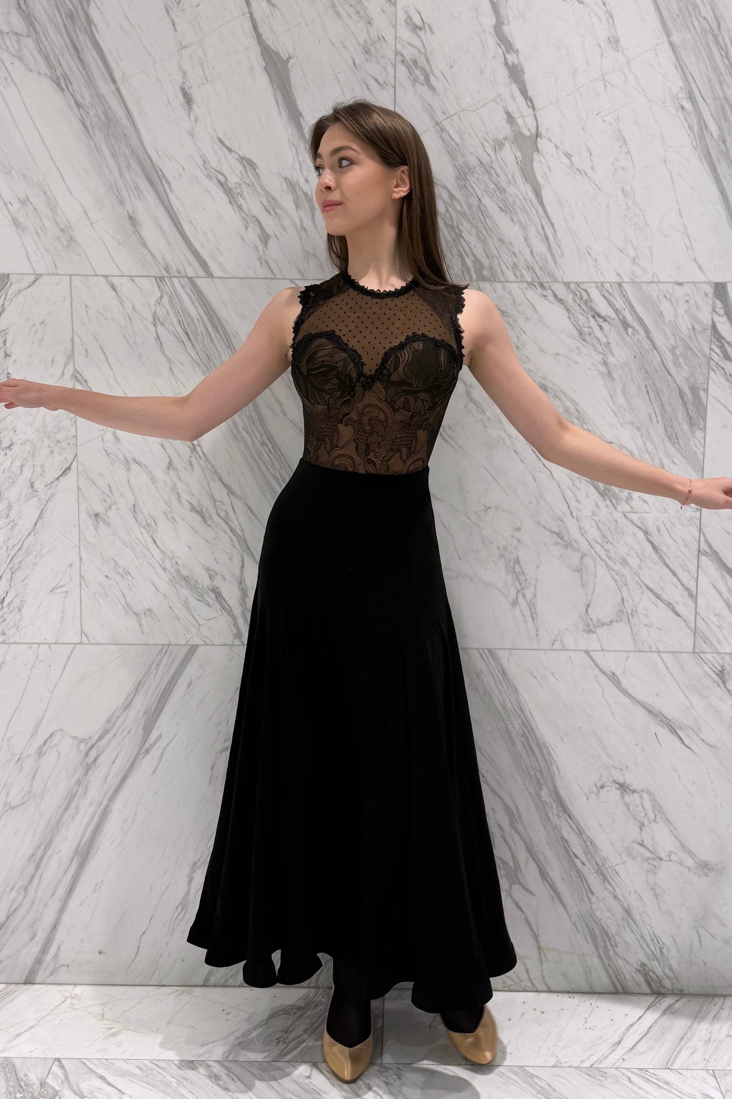 Black ballroom practice dress with lace