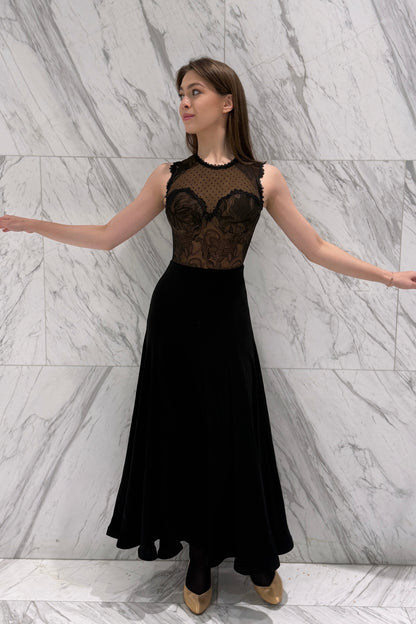 Black ballroom practice dress with lace