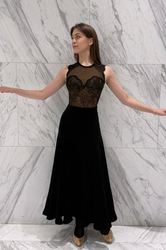Black ballroom practice dress with lace
