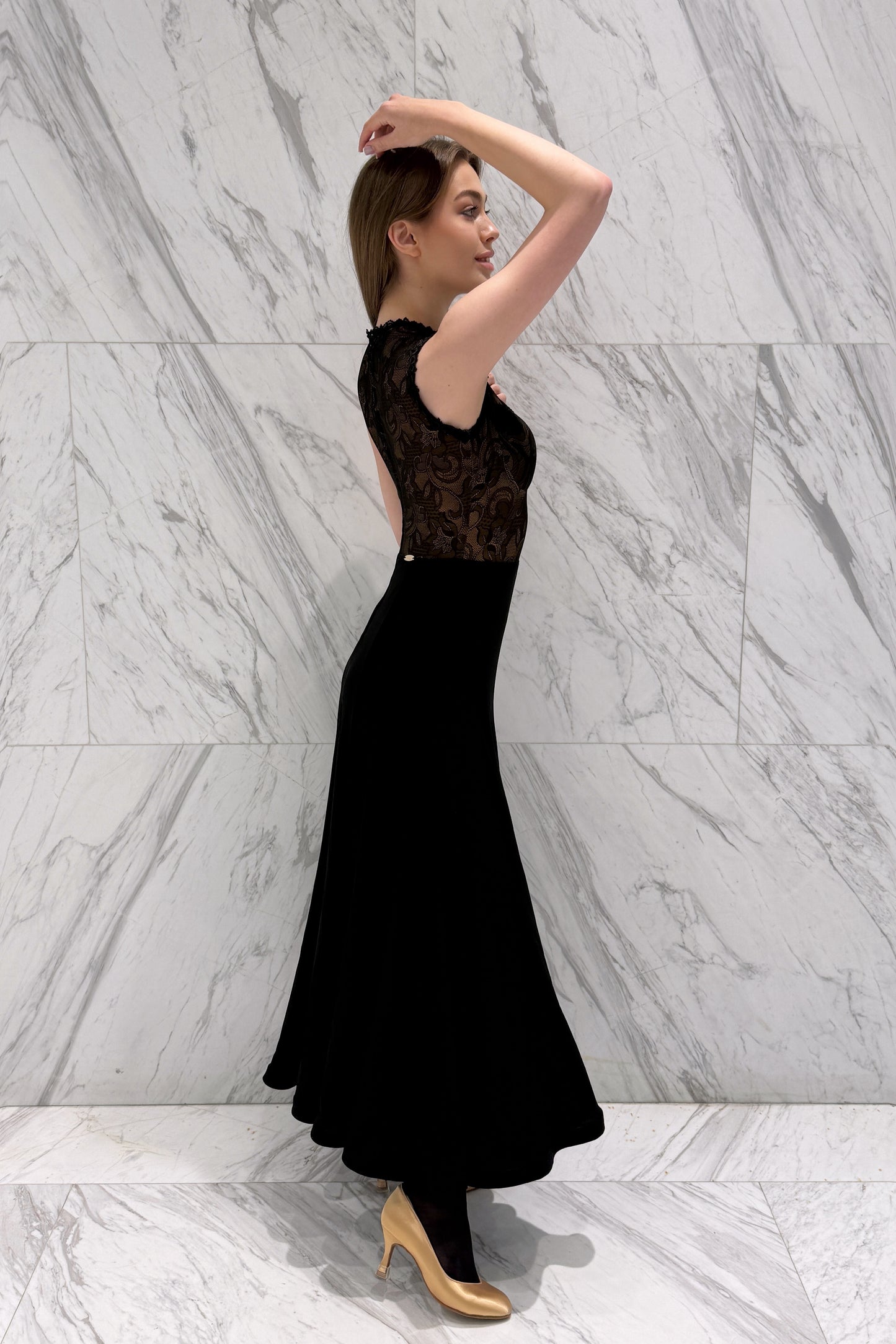 Black ballroom practice dress with lace