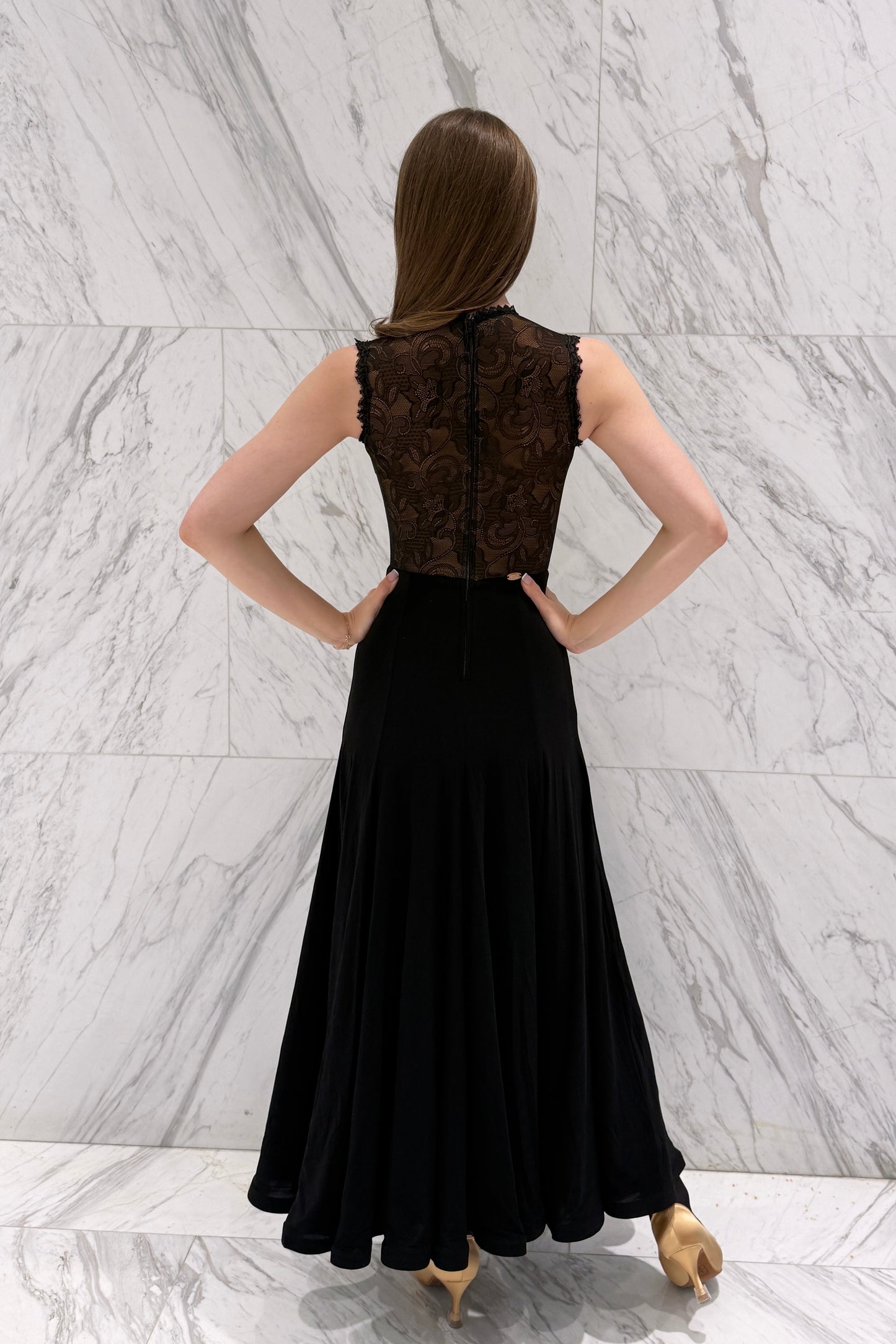 Black ballroom practice dress with lace