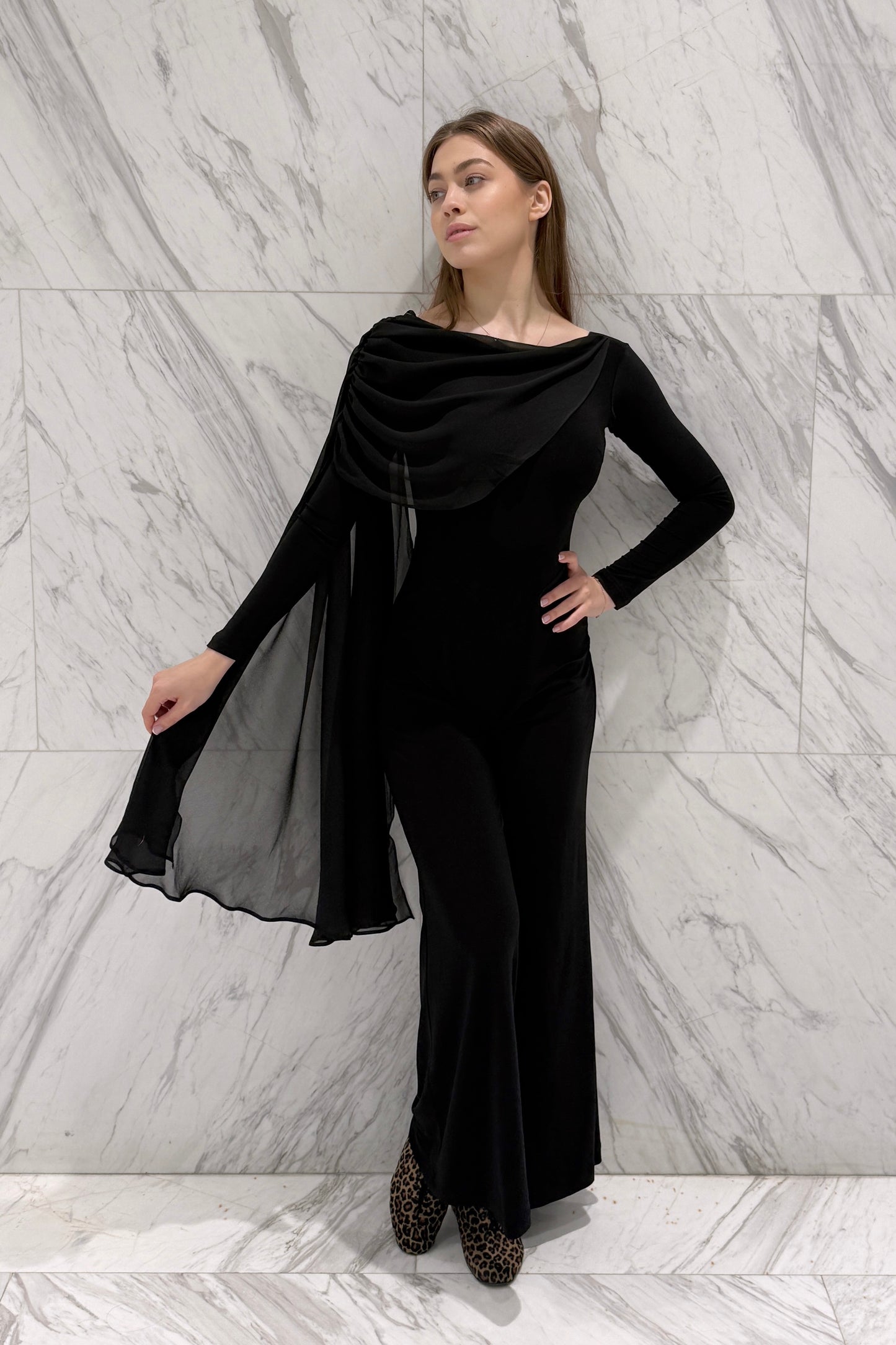 Biflex jumpsuit with chiffon wing