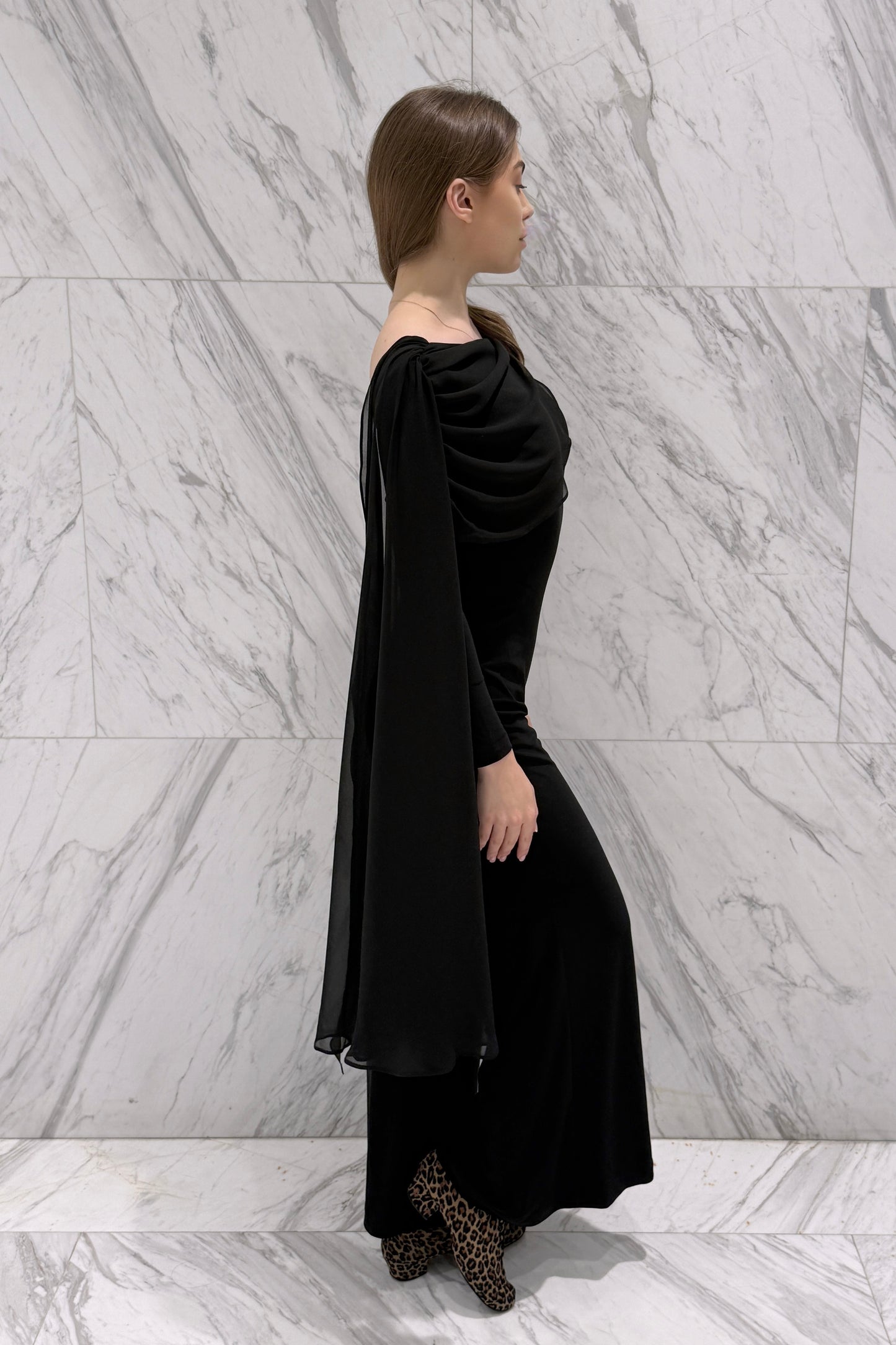Biflex jumpsuit with chiffon wing
