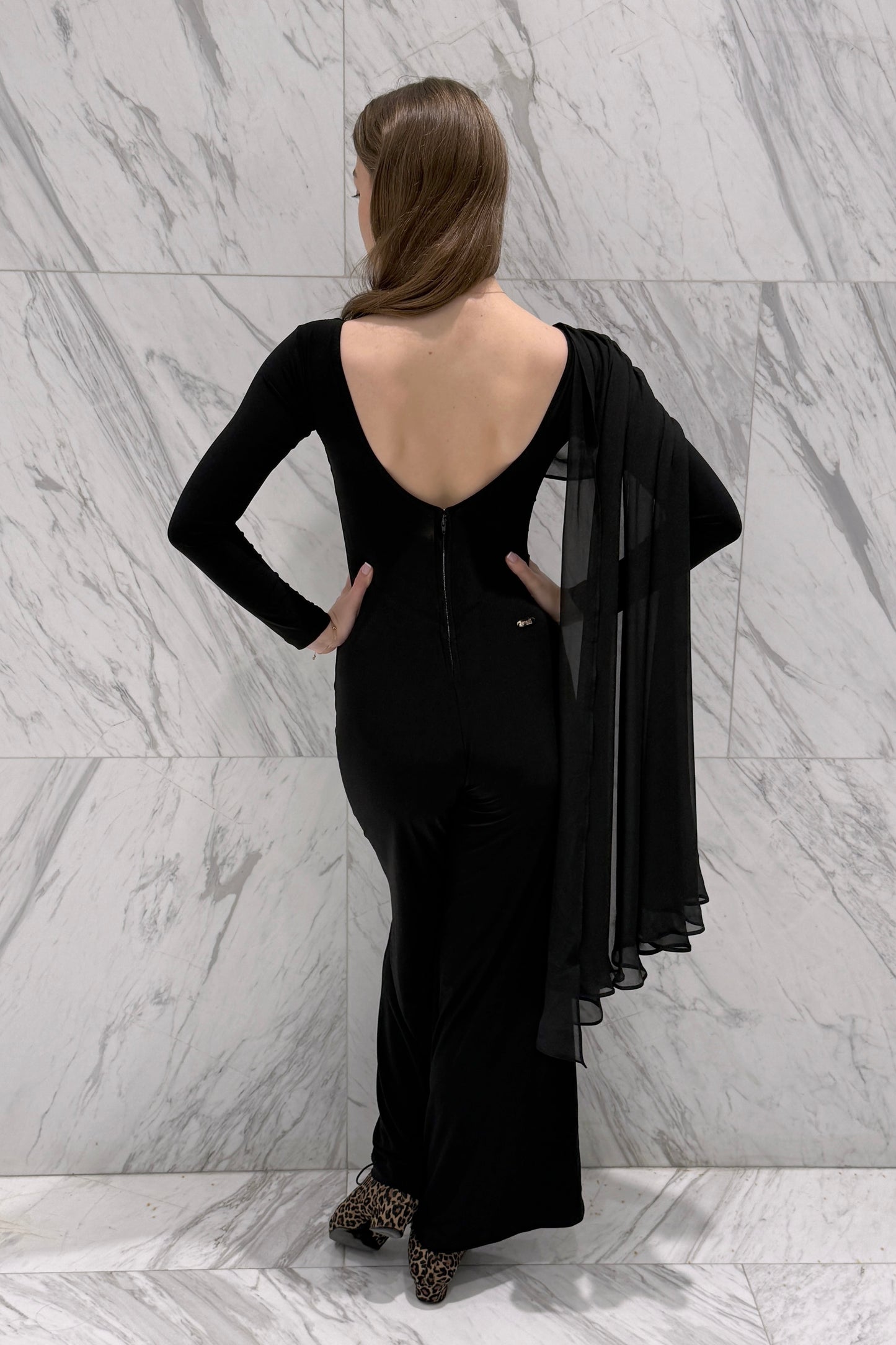 Biflex jumpsuit with chiffon wing