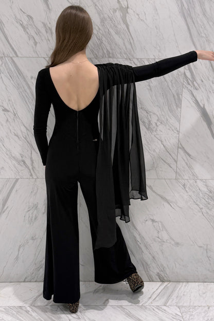 Biflex jumpsuit with chiffon wing