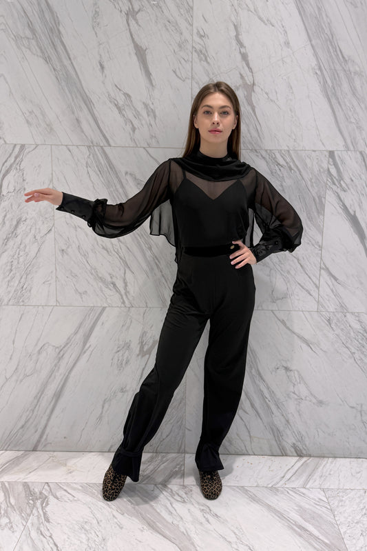 Black chiffon blouse with wings