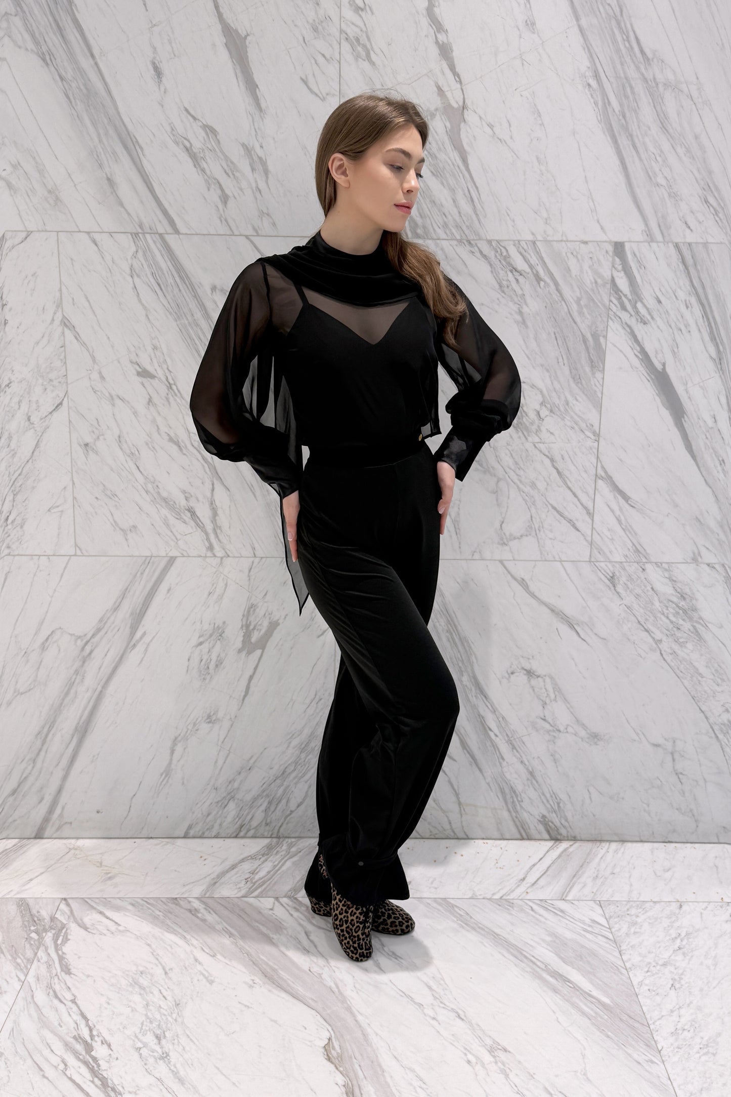 Black chiffon blouse with wings