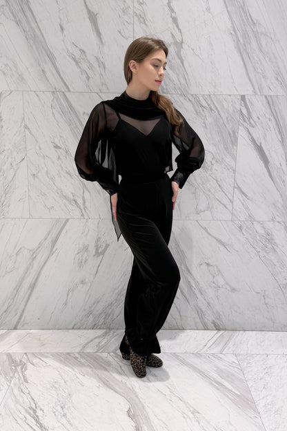Black chiffon blouse with wings