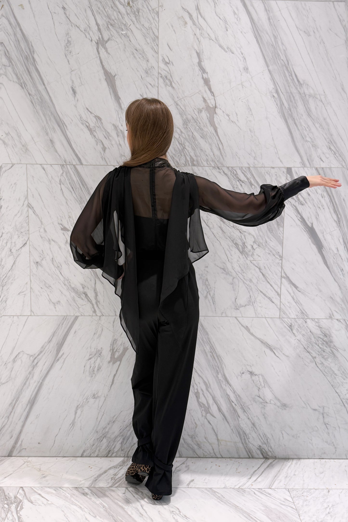 Black chiffon blouse with wings