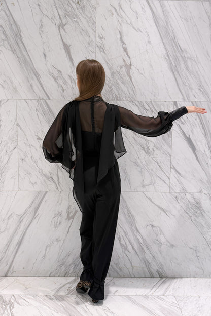Black chiffon blouse with wings