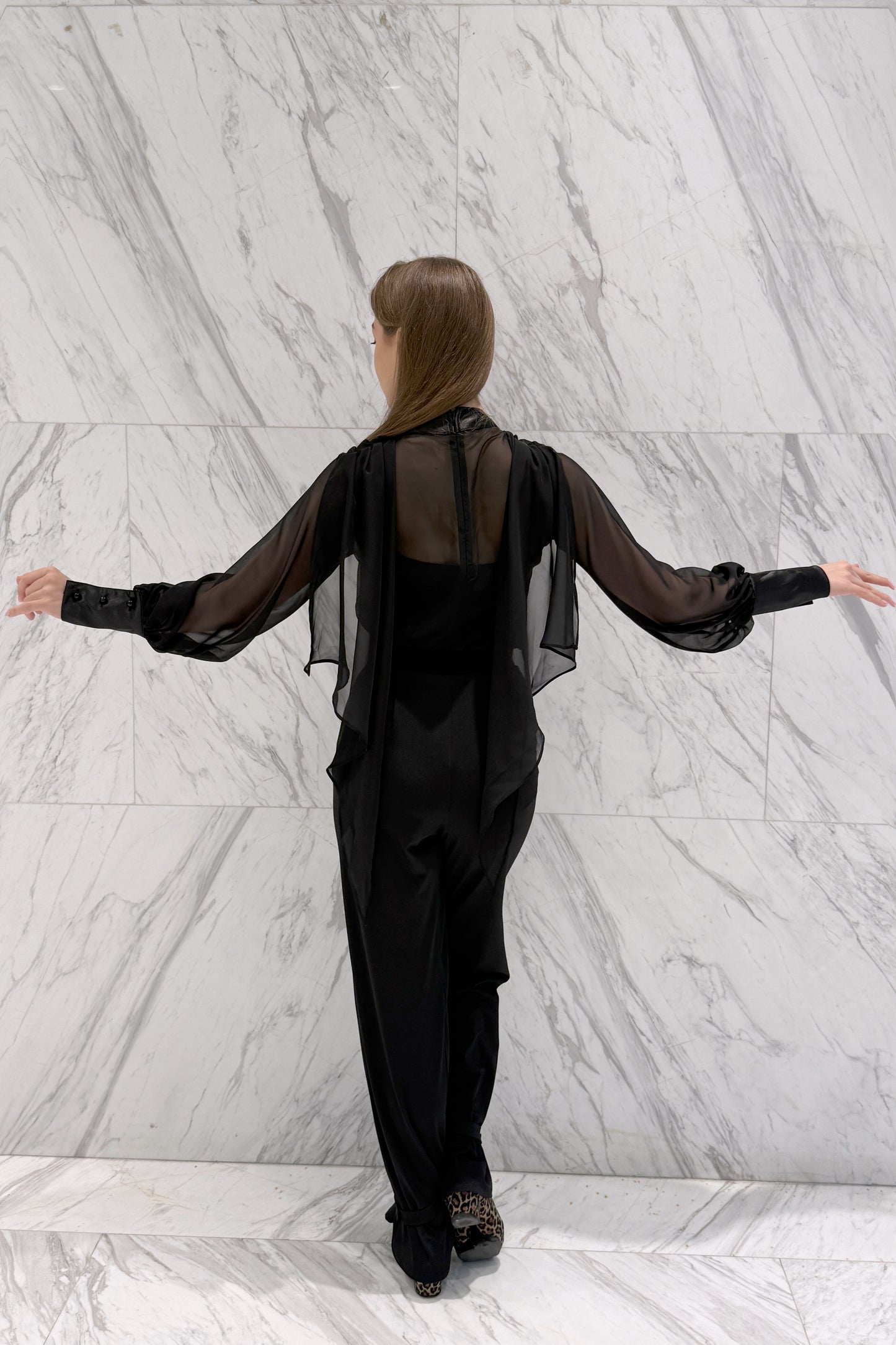 Black chiffon blouse with wings