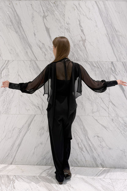 Black chiffon blouse with wings