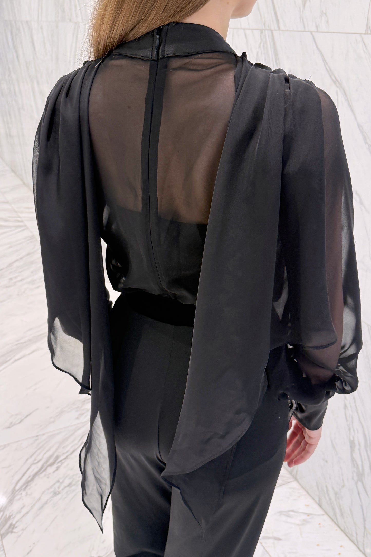 Black chiffon blouse with wings