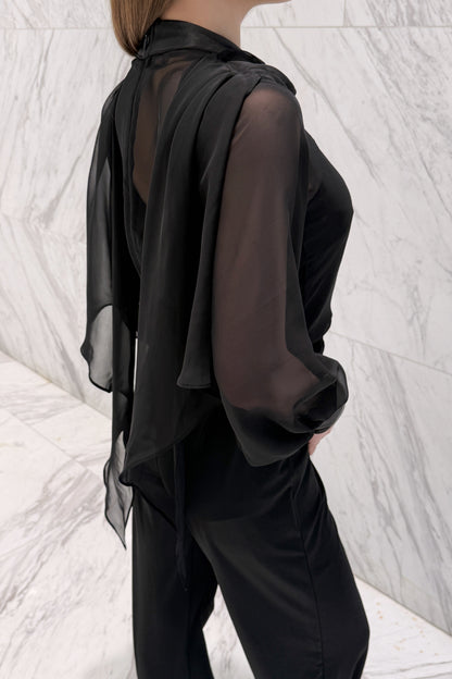 Black chiffon blouse with wings