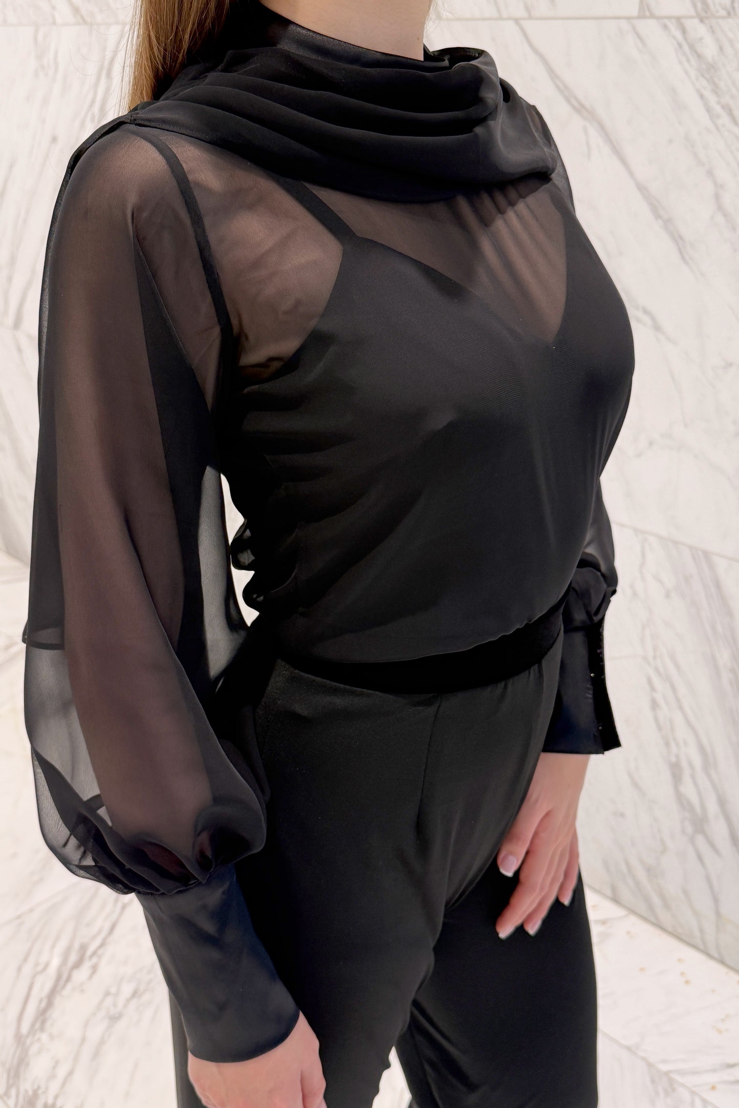 Black chiffon blouse with wings