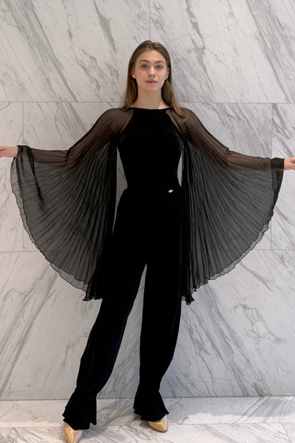 Black velvet leotard with corrugated wings