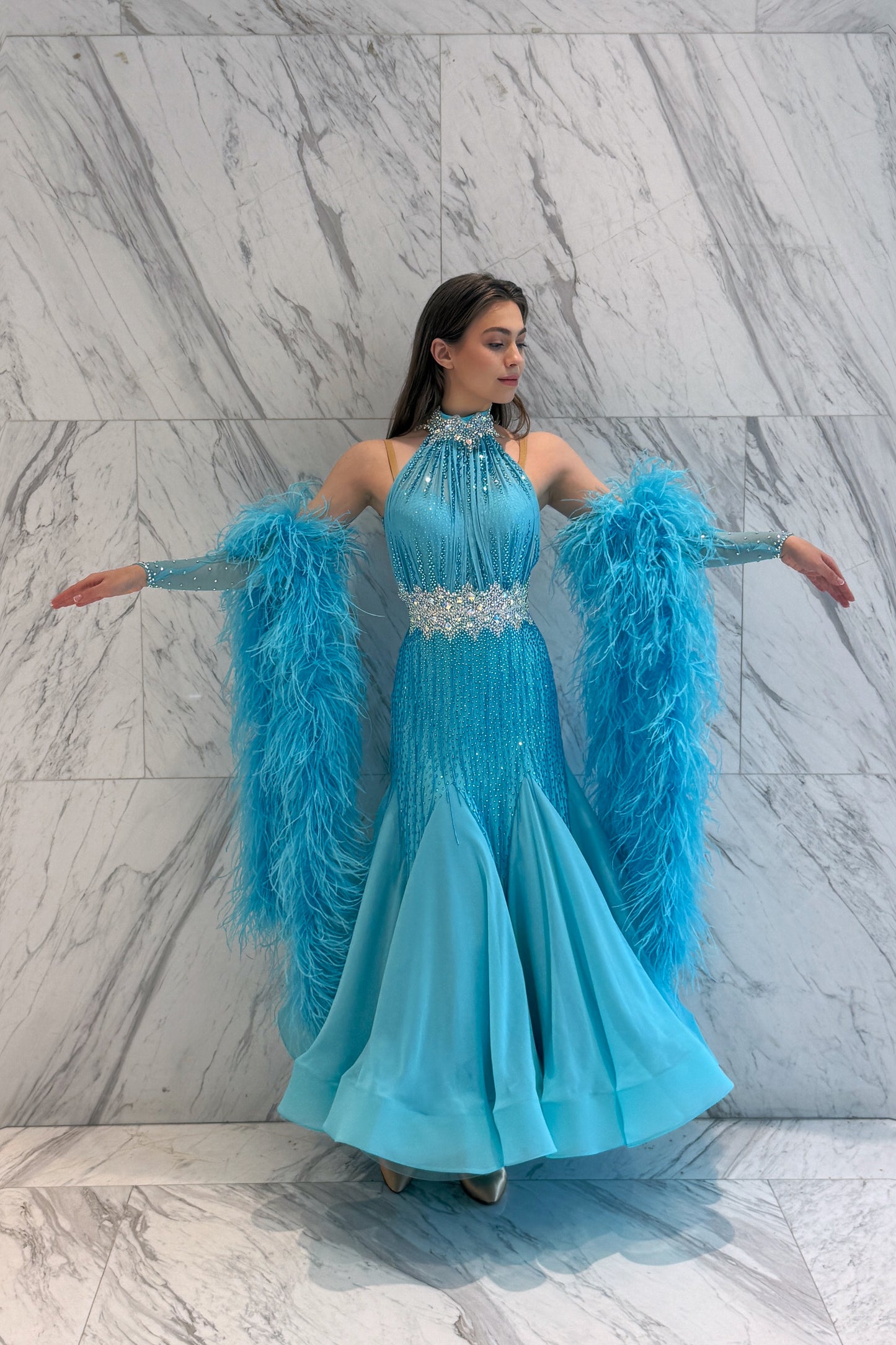 Blue color exclusive competition dress