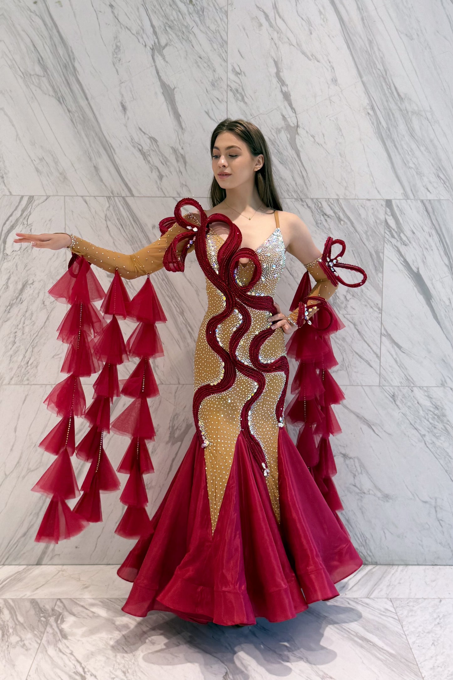 Red on skin color exclusive competition dress