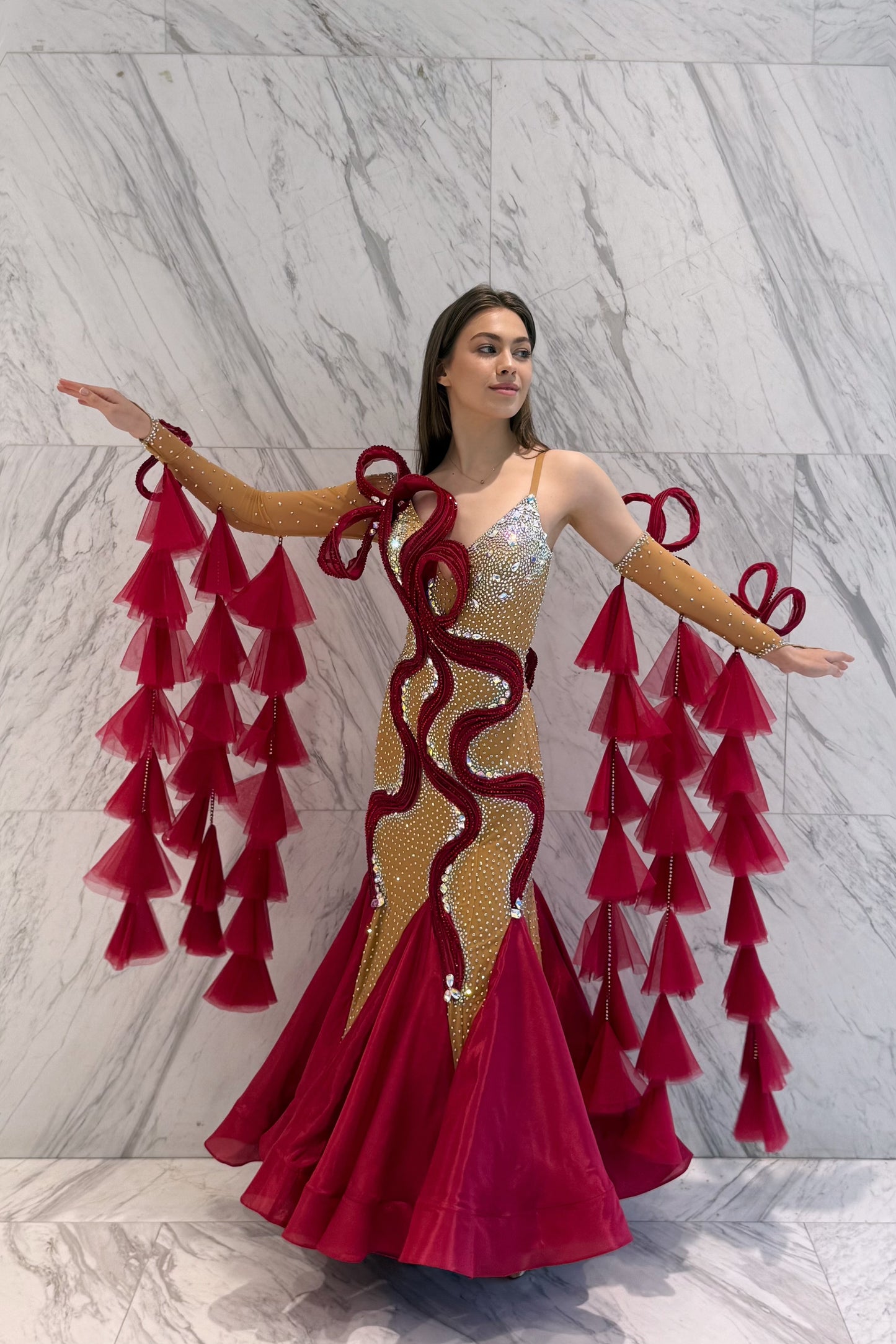 Red on skin color exclusive competition dress