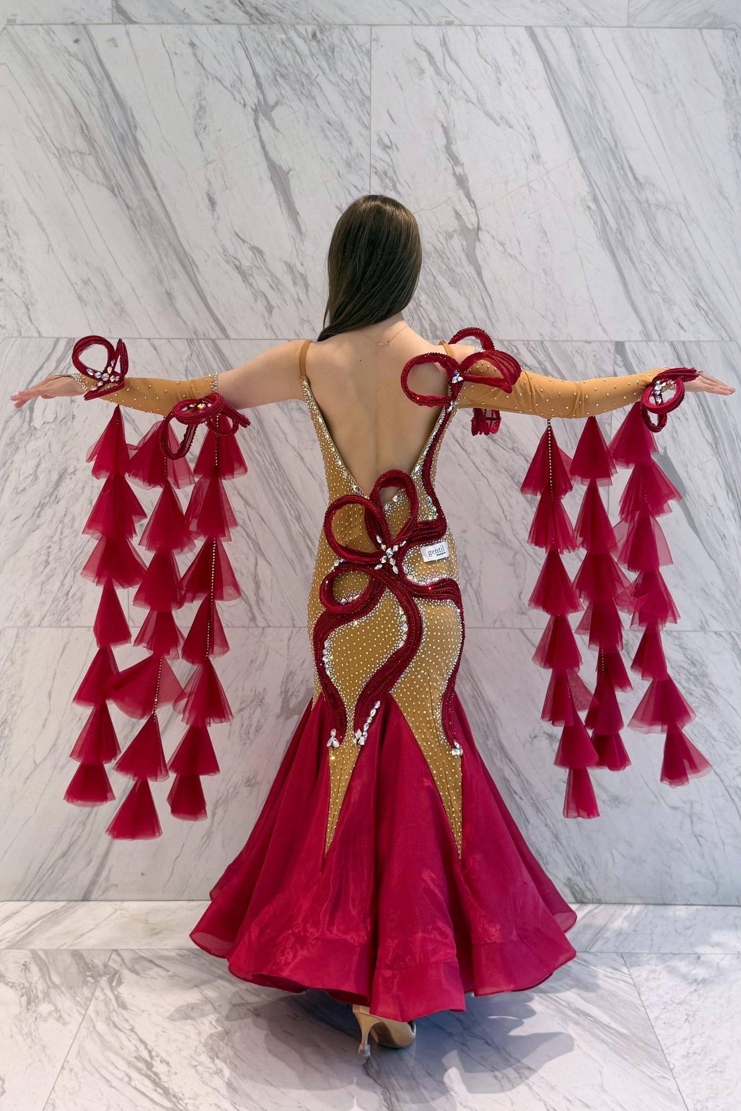 Red on skin color exclusive competition dress