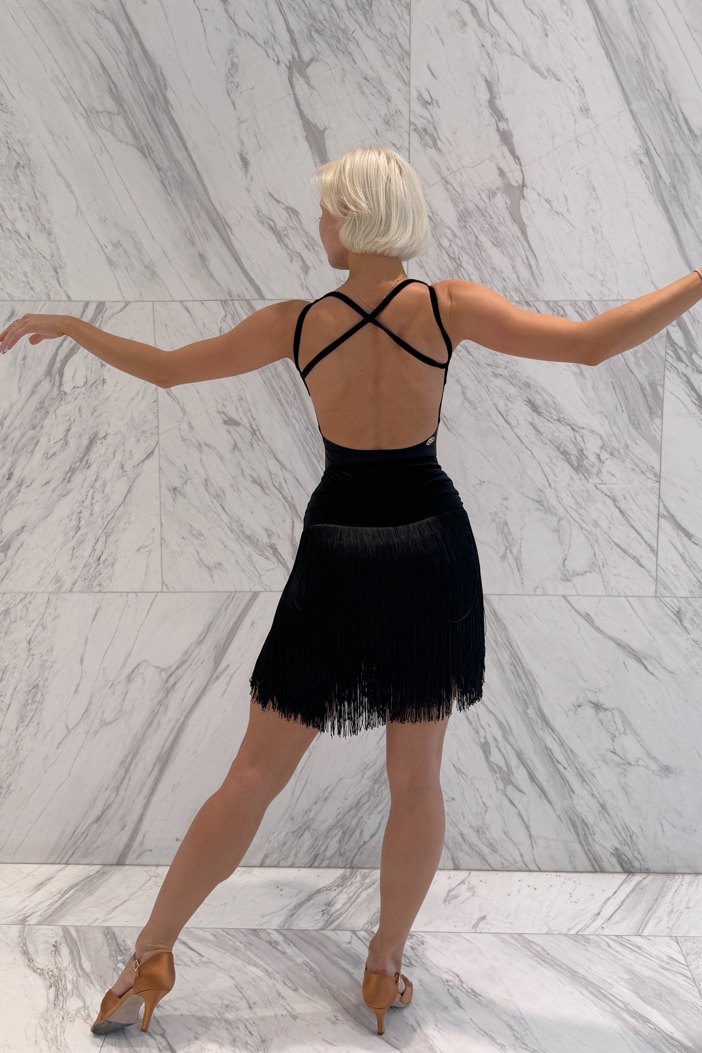 Collection 9        Black velvet fringe Latin skirt