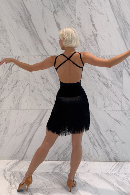 Collection 9        Black velvet fringe Latin skirt